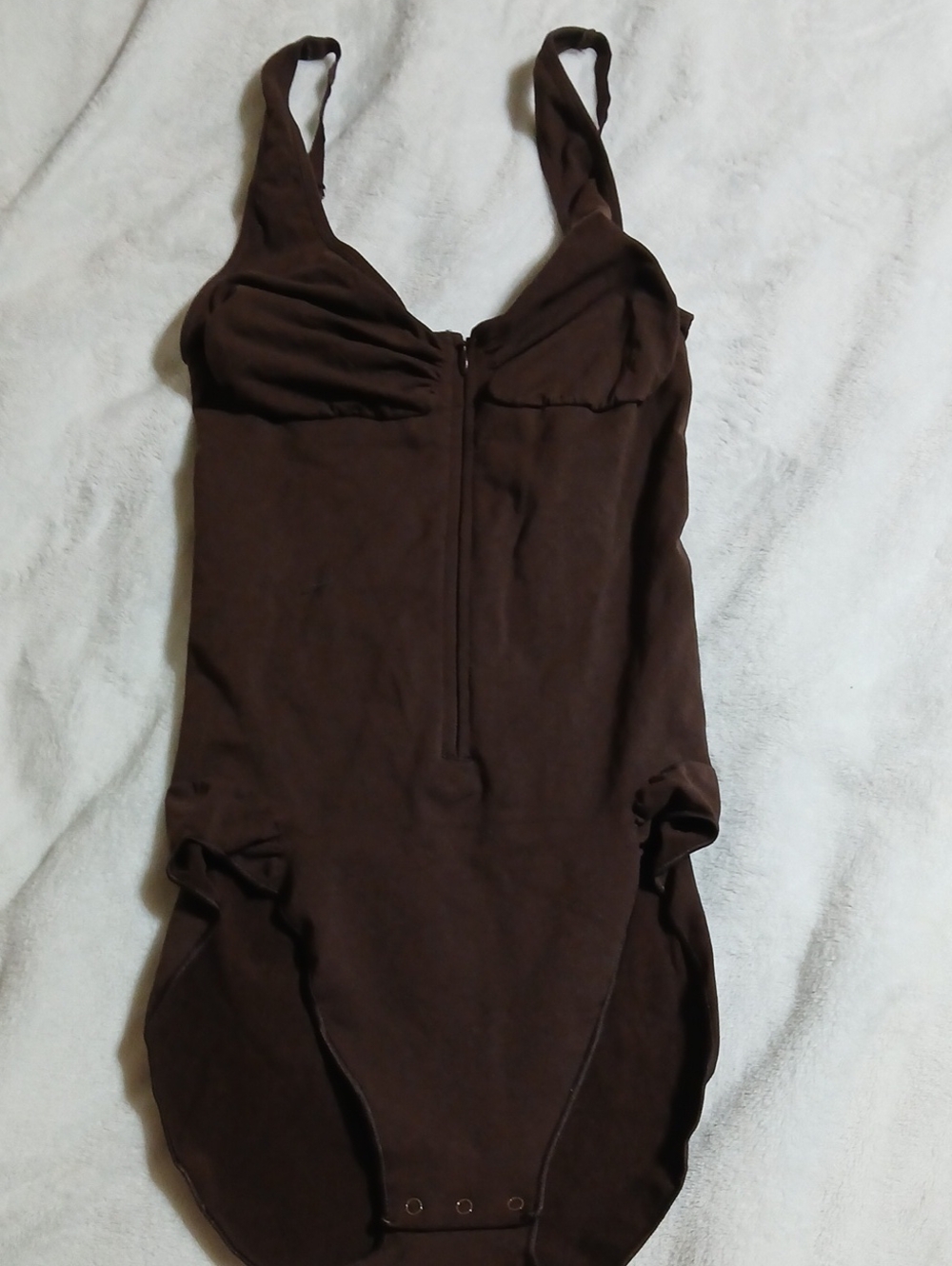 Brown Front-Zip Shaping Bodysuit with Adjustable Straps